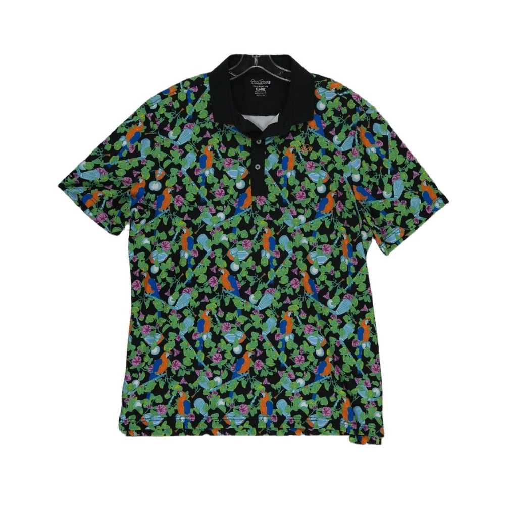 Good Good Golf Parrot Polo Shirt Men's Size XL Black Floral Performance